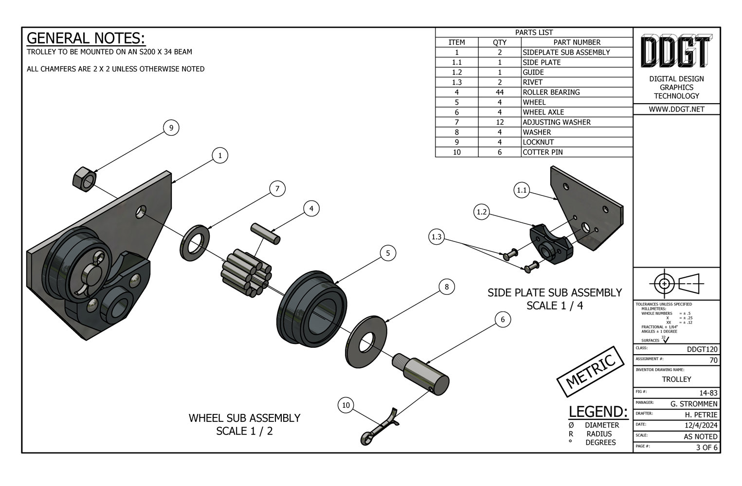 Schematic CAD drawing of a trolley assembly