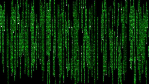 The Matrix falling glowing green glyphs